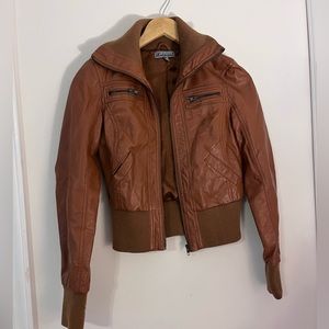 Brown Cropped Leather Jacket